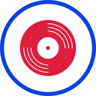 Record icon. Red record in a blue circle. Record by Icon Sea from 
