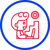 self paced icon. Person on computer in red surrounded by a blue circle. self paced learning by Eucalyp from https://thenounproject.com/browse/icons/term/self-paced-learning/ Noun Project (CC BY 3.0)